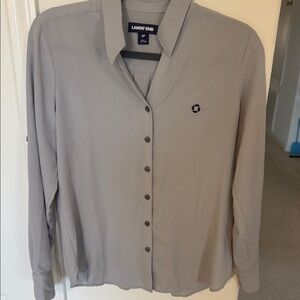 Lands' End Light Gray Button-Up Blouse